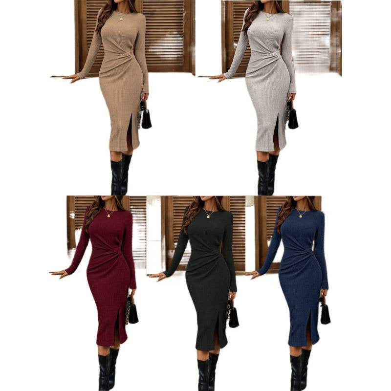 Real shot of export cross-border independent station 1688 foreign order  fashion twist slit dress