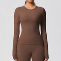 New arrival in stock cross-border double-sided brushed solid color longline training sports long sleeve t-shirt running fitness yoga top for women