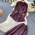 Light mature style bows strap waist shirt women's summerhigh waistloose pants silm two-piece set autumwork clothing