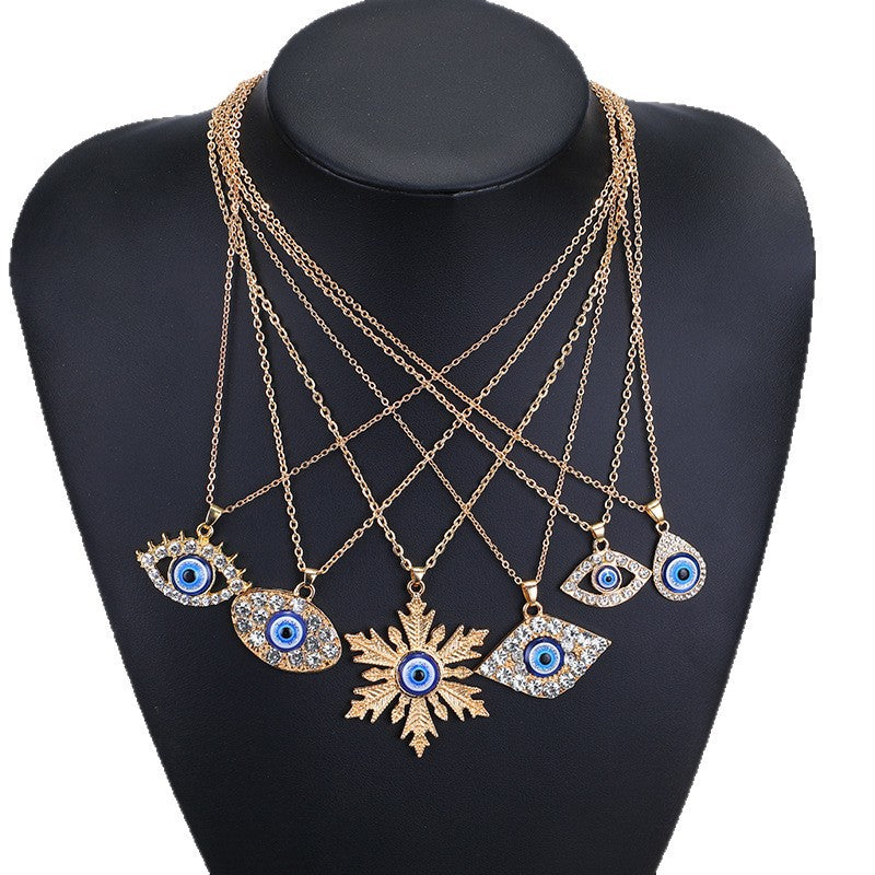Sweater necklace wholesale european and american cross-border devil's eye jewelry pendant female niche exaggerated multi-layered clavicle chain