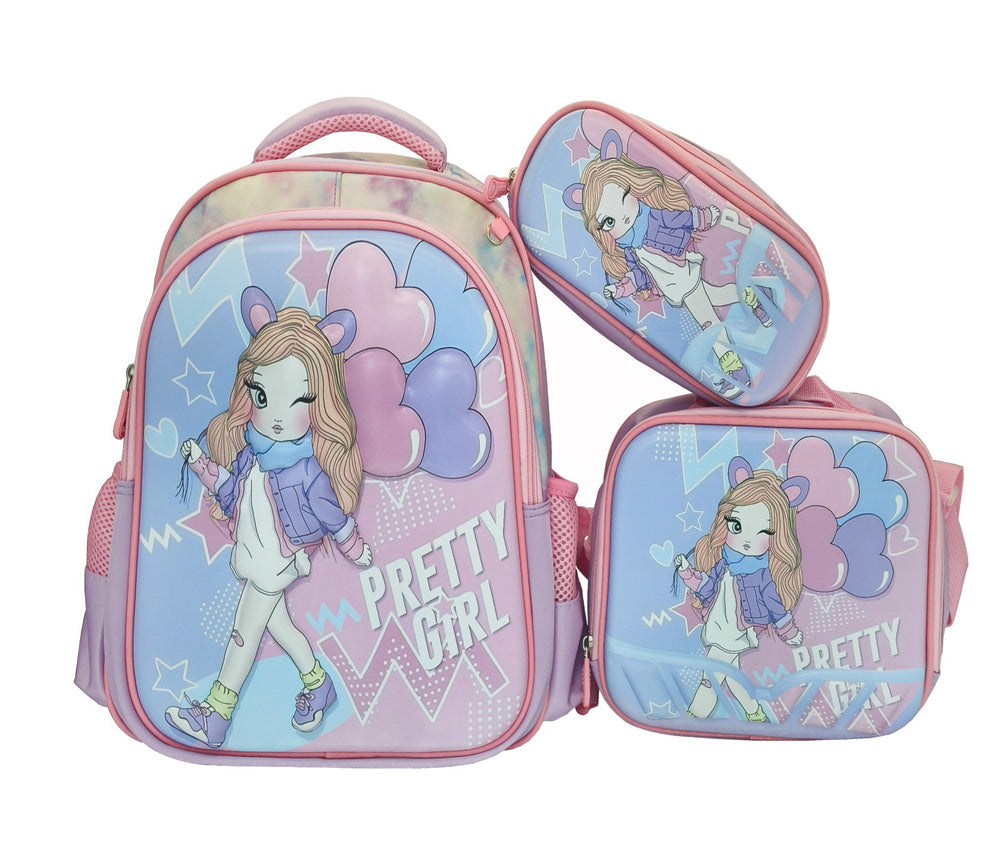 New arrival concave and convex leather primary school student pull rod school bag for grades 3 to 6 kids cartoon three-piece set backpack in stock
