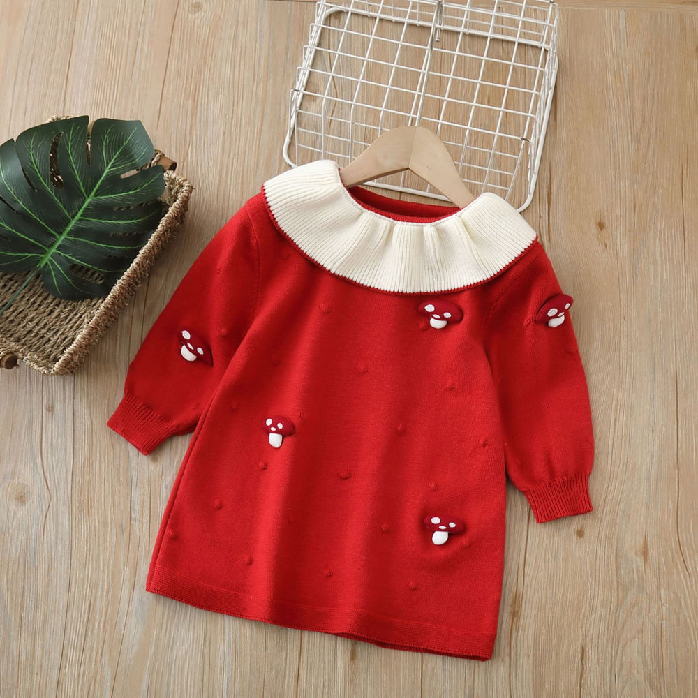 Girls' knit dress - new autumn/winter  collection - red new year's greeting dress - sweet and stylish pullover dress for baby girls