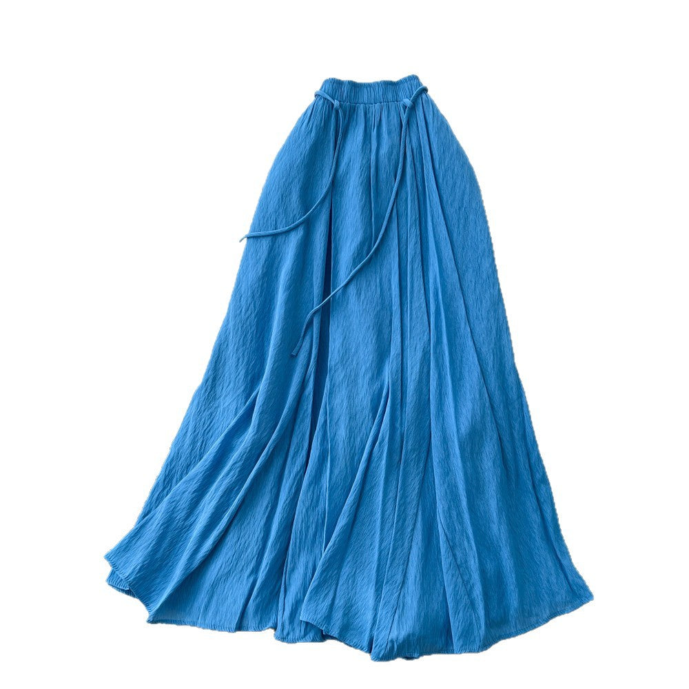K-style high waist lazy style pleated a-line skirt for women spring and summer large swingeasiest for matchelegant gentle long skirt