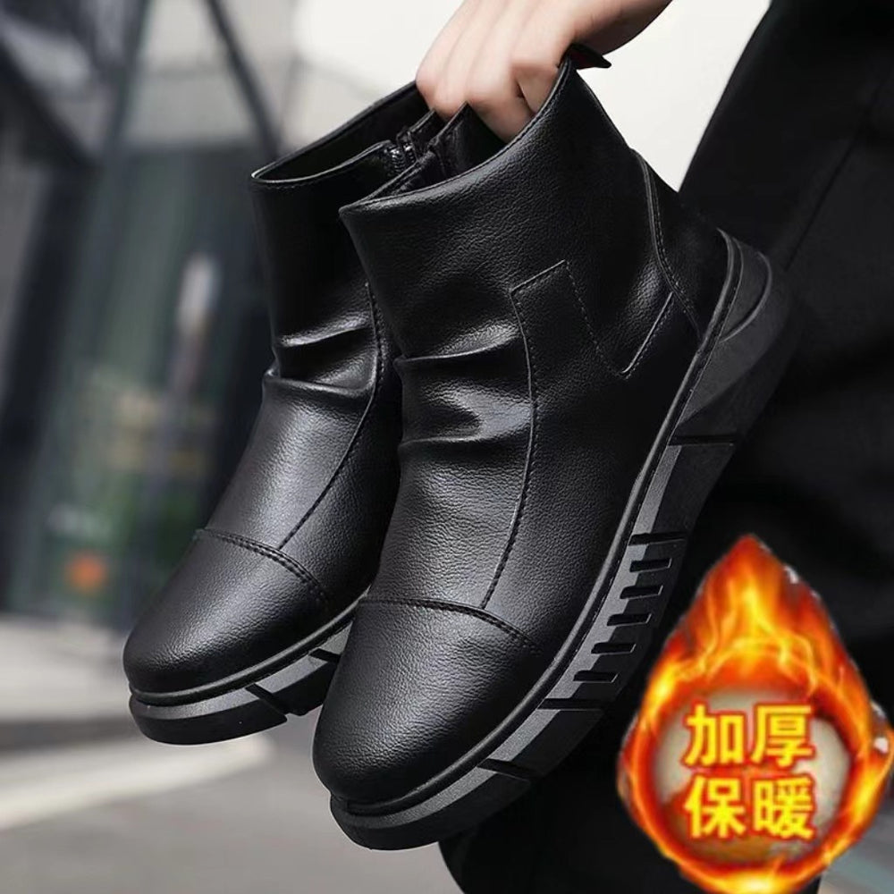 Men's winter warm cotton shoes - fleece lined, non-slip, casual high-top cotton shoes for men, elderly cotton shoes, men's leather cotton shoes for seniors