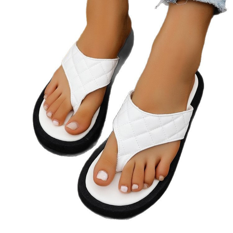 Amazon cross-border new large size thick sole slippers one-shaped slip-on plaidexportcasualsummer slippers