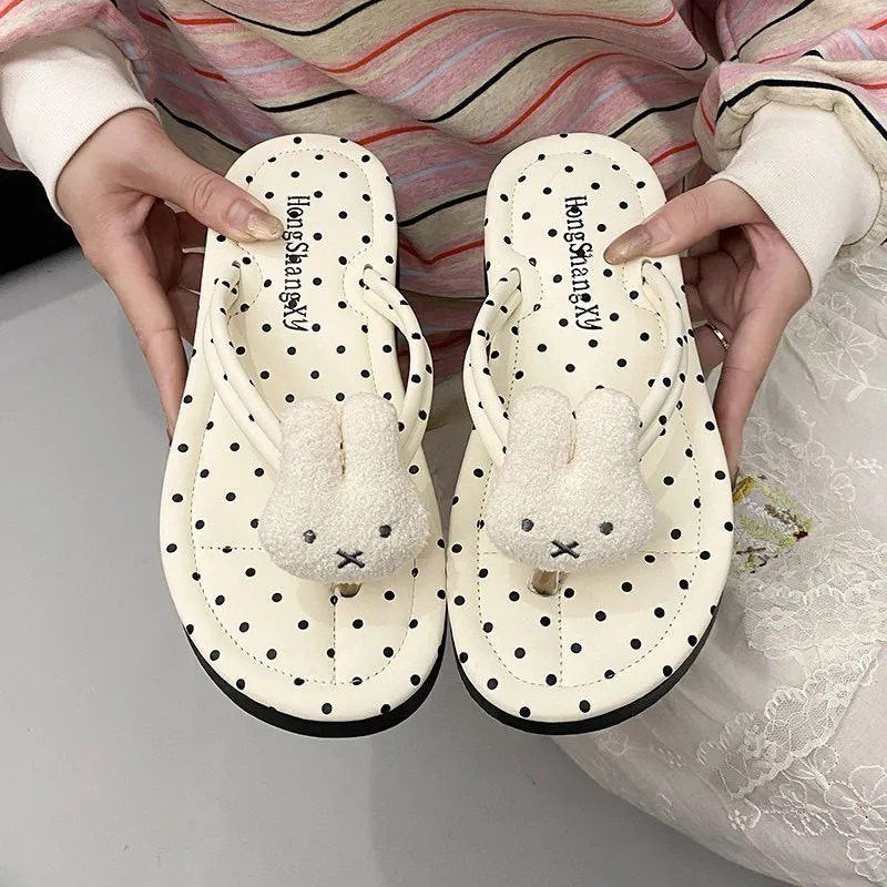 Cute polka dot platform flip-flops - women's summer lightweight soft sole height increasing everyday outdoor anti-slip beach vacation sandals