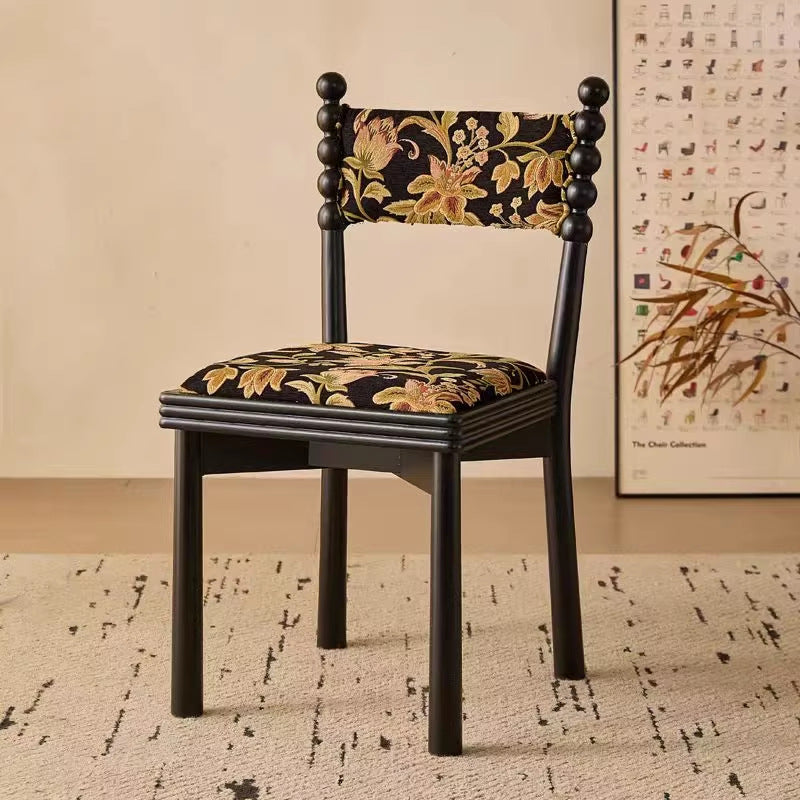 French chinese retro style dining chair for home living room chinese ancient style chair designer solid wood upholstered backrest makeup stool