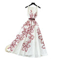 French retro chic women's dress -  spring collection - high-end tie-waist sleeveless printed maxi dress