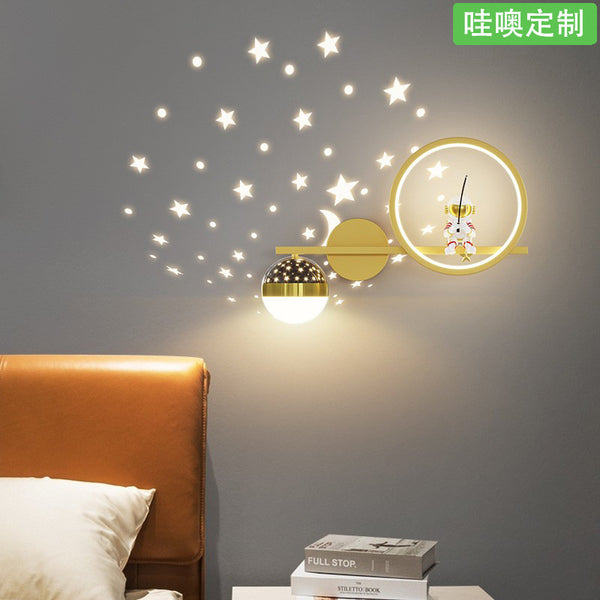 [Wow] Children's wall lamp Nordic creative astronaut cartoon astronaut boys and girls room starry sky bedside lamp