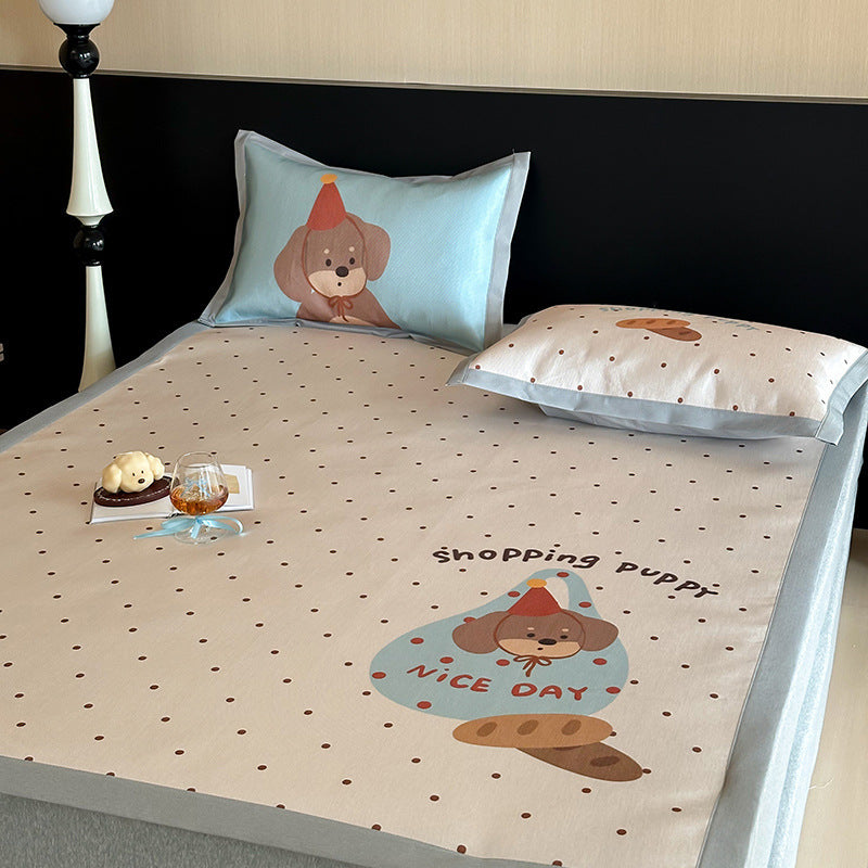 Summer cartoon ice silk mat three-piece set cute mix and match cool silk ice summer soft mat 1.5m 1.8m