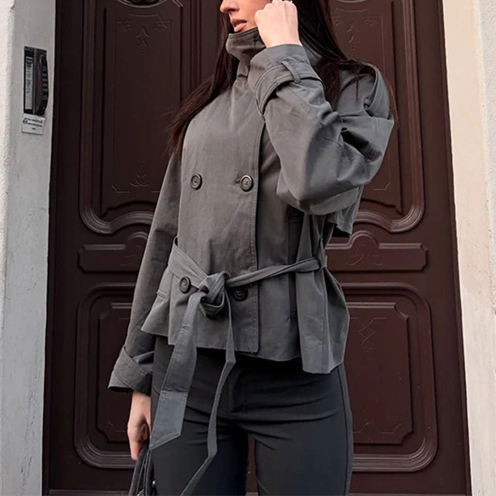 autumn new women's clothing - cross-border european & american style - versatile & fashionable commute solid color tie-waist trench coat
