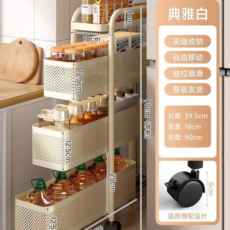 Narrow gap storage shelf stainless steel cart kitchen refrigerator narrow space organizer mobile bathroom storage cabinet