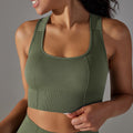New seamless knit dot-cross back breathable push-up yoga tank top sports running fitness bra