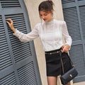Amazon fashion cross-border women's frenchretro stand collar lace patchworkshirt gentle style elegant long sleeves tops
