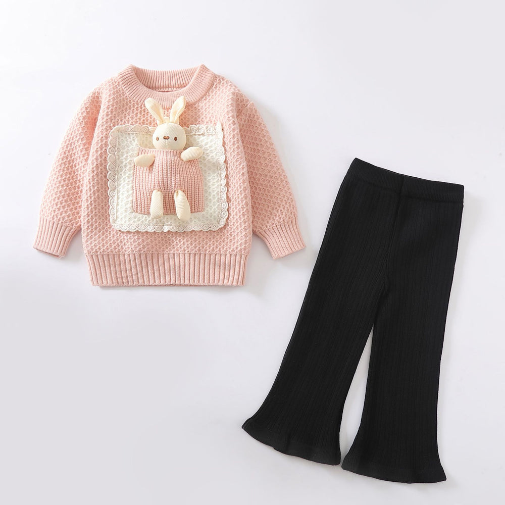 Girls' knitted sweater set - two-piece outfit -  autumn/winter new collection - baby girl cartoon rabbit crewneck pullover set