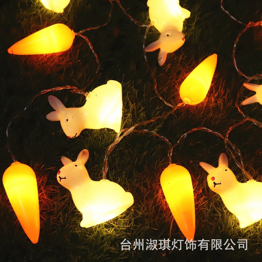 Easter egg carrot light string, bedroom holiday decoration creative LED rabbit decorative lights flashing lights string lights