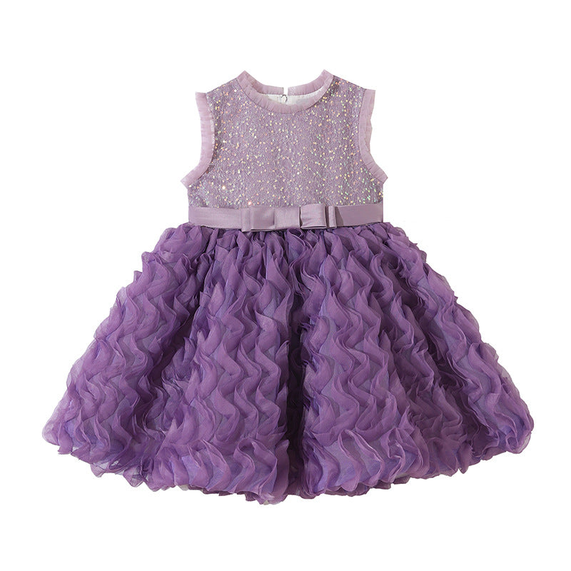 Girls' dress - in stock - baby cake princess dress - round neck tank dress - puffy mesh summer style - children's formal dress