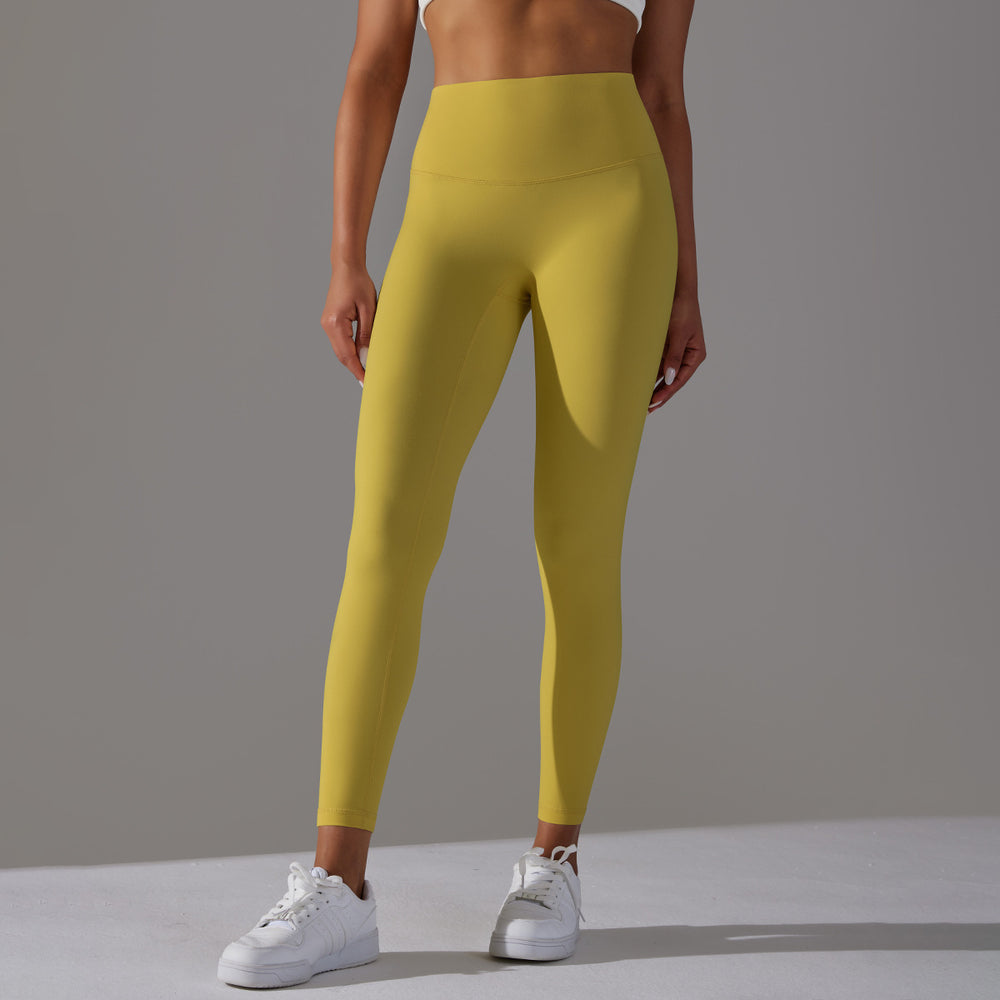 No awkward line double-sided brushed nude breathable yoga nine-point pants high waist hip lift peach tight sports fitness pants