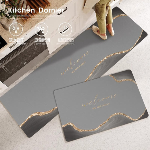 Modern light luxury kitchen floor mat, wipe-free cleaning, dirt-resistant foot mat, oil-absorbing water-absorbing diatom mud cushion, non-slip floor mat