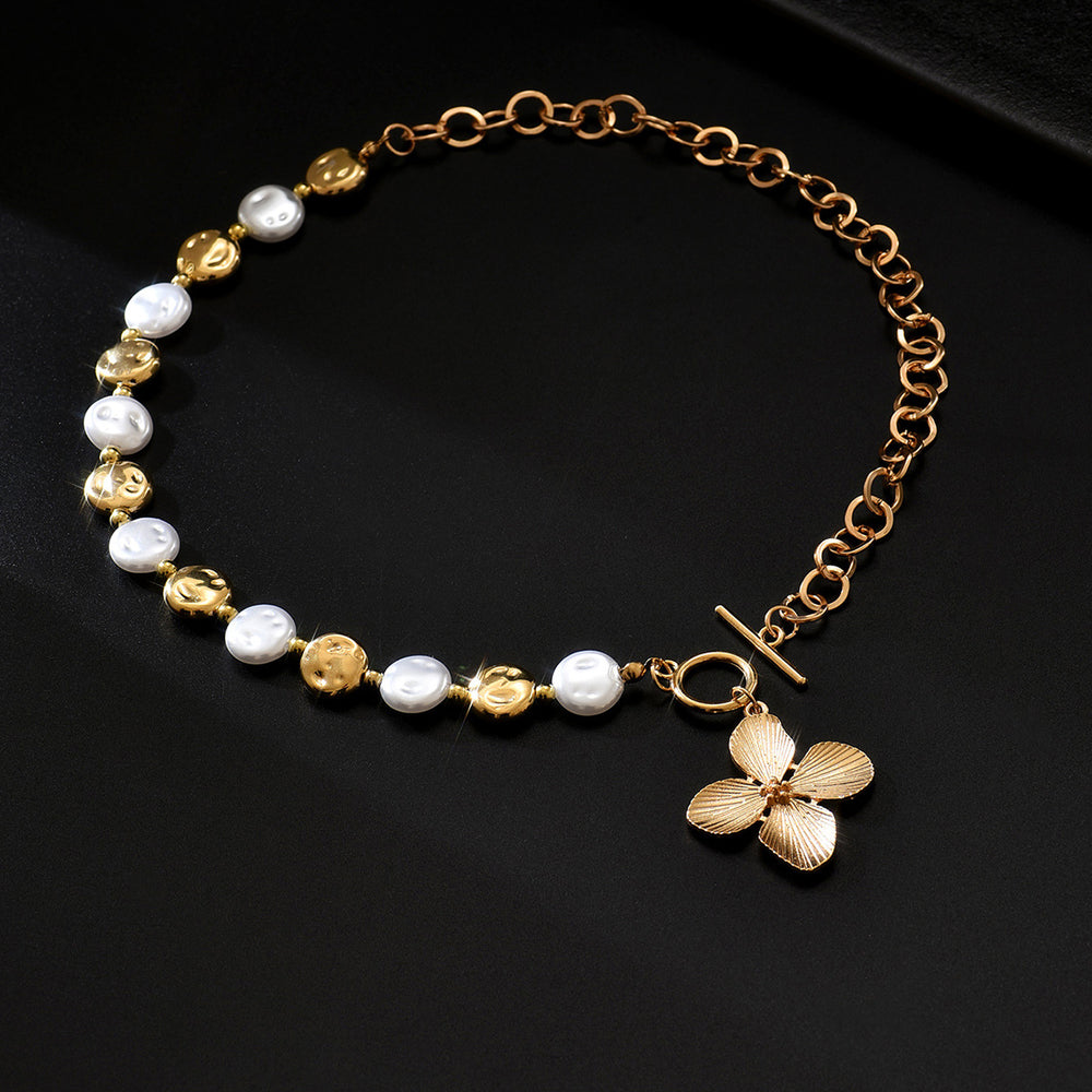 fashionaccessible luxury style imitation pearl flower pendant necklace niche stylish exaggerated sense of design ot clavicle chain