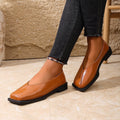 Plus size square toe low heel women's flats - new autumn  collection - slip-on casual leather shoes