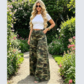 European and american high-waisted camouflage wide-leg jeans - new fashion ruffle pleated casual pants for  cross-border women's fashion