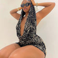 European and american cross-border women's fashion:  new arrival - sexy clubwear hooded backless slit sequin dress