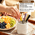 Premium 304 stainless steel portable fruit fork storage cup - creative, colorful, and wholesale ceramic cup holder