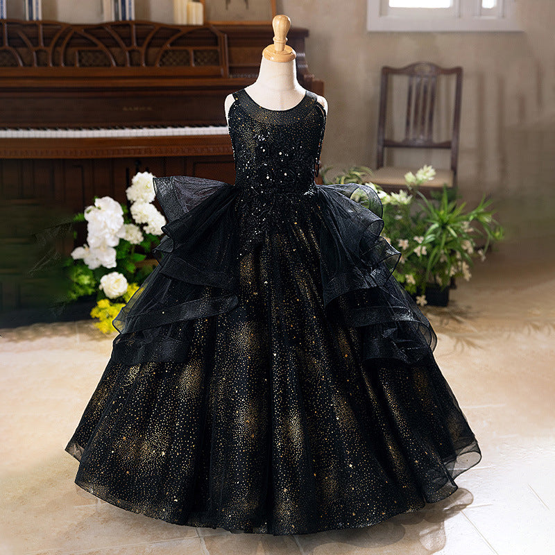 Black girl's dress princess gown high-end luxury niche fashionable chic foreign trade in-stock tulle elegant dress