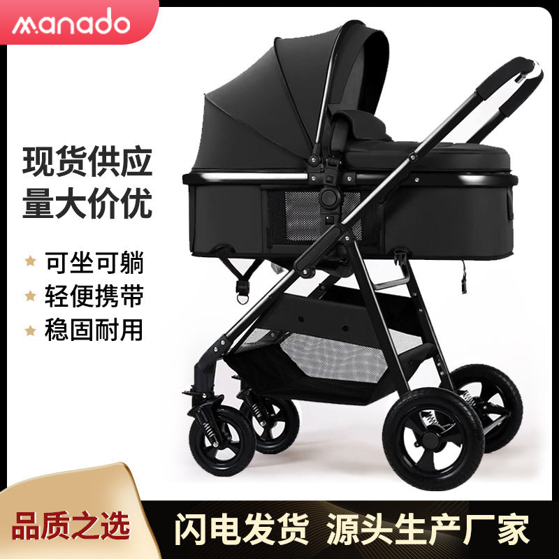 Baby stroller, lightweight, full-coverage, sit-down and lie-down mesh, breathable, one-click folding, high-view stroller with four wheels