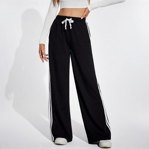 Pre-sale American side striped micro-flared pants women's new high-waisted and thin sports drape horseshoe casual sweatpants