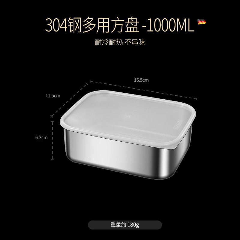 304 stainless steel crisper with lid large capacity refrigerator storage box food grade picnic portable box sealed lunch box
