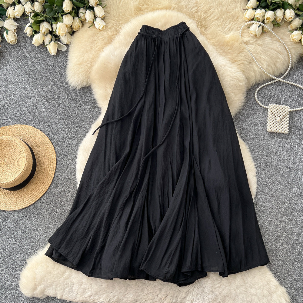 K-style high waist lazy style pleated a-line skirt for women spring and summer large swingeasiest for matchelegant gentle long skirt