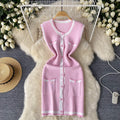 Accessible luxury thousand gold wind sleeveless grids knittingdress women's waist slimming design classy unique chic skirt