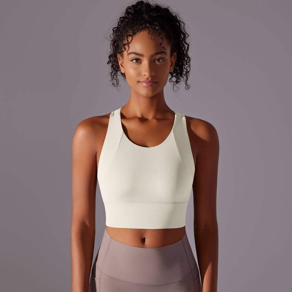 New arrival beautiful back fixed cup all-in-one yoga wear vest high intensity sports intimates women's bubble wrap fitness bra
