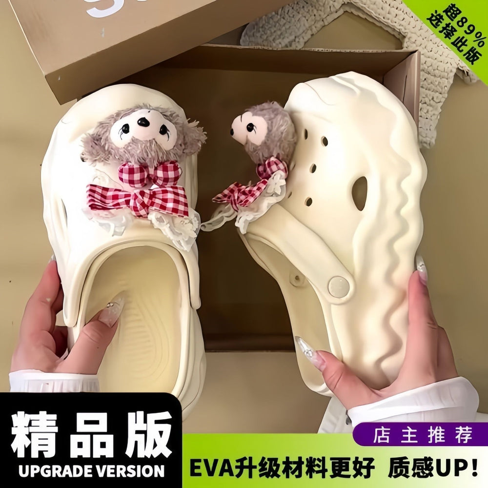 Thick sole heightenedcute cartoon shirley rose crocs women's 2026 summerfashioneasiest for match stepping on shit toe slippers