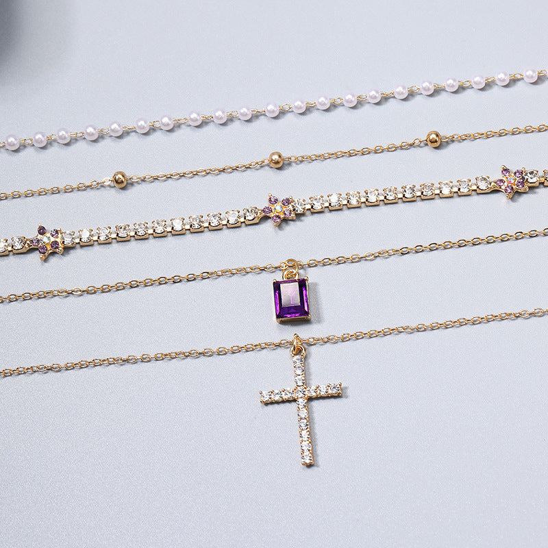 Sweater necklace wholesale european and american cross-border jewelry women's personalized exaggerated high-end diamond-studded cross sweater chain