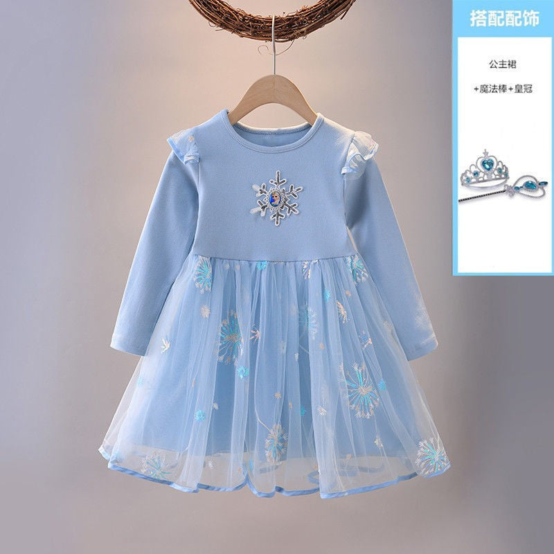 Girls' dress  spring/autumn new fashionable baby girl elsa princess dress kids mesh skirt trendy