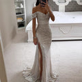 european and american new arrival sequin off-the-shoulder slit dress - ins casual fashion women's dress