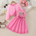 Autumn kids' cute dress set: suspender dress with ruffle trim, knitted open collar, cat pattern, girls' two-piece outfit