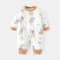 Babibele cotton jumpsuit for infants and young children 120g quilted fall and winter boneless khaki thin cotton thickened partial placket romper