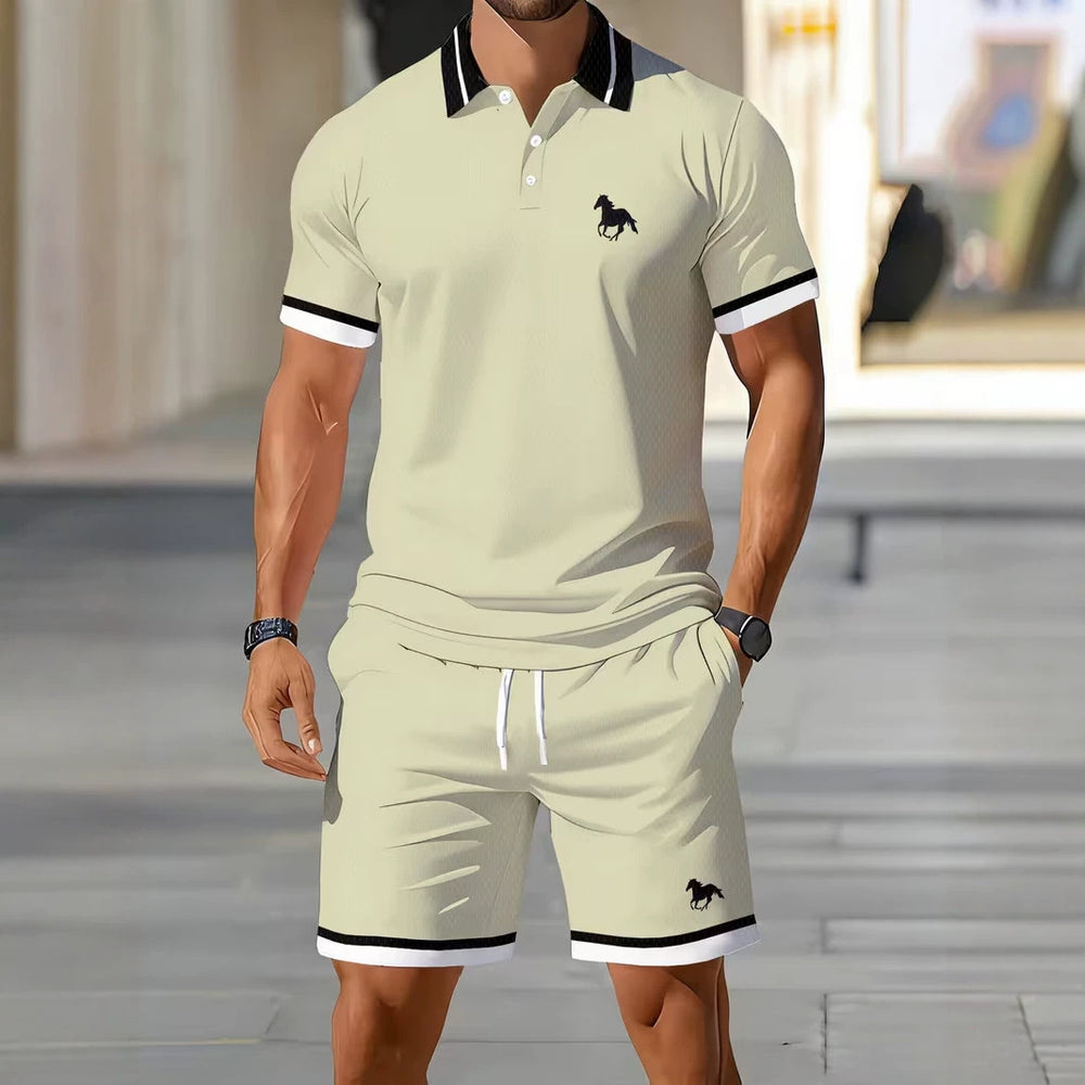 hot-selling men's polo shirt set, new summer two-piece casual short-sleeve and shorts set, dropshipping available