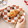 Instagram-worthy creative printed ceramic chessboard pattern dinner plates - stylish dinnerware for restaurants, home use, western cuisine, baking, and plating