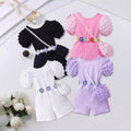 Kids' bubble sleeve ribbed romper with criss-cross back and matching bag