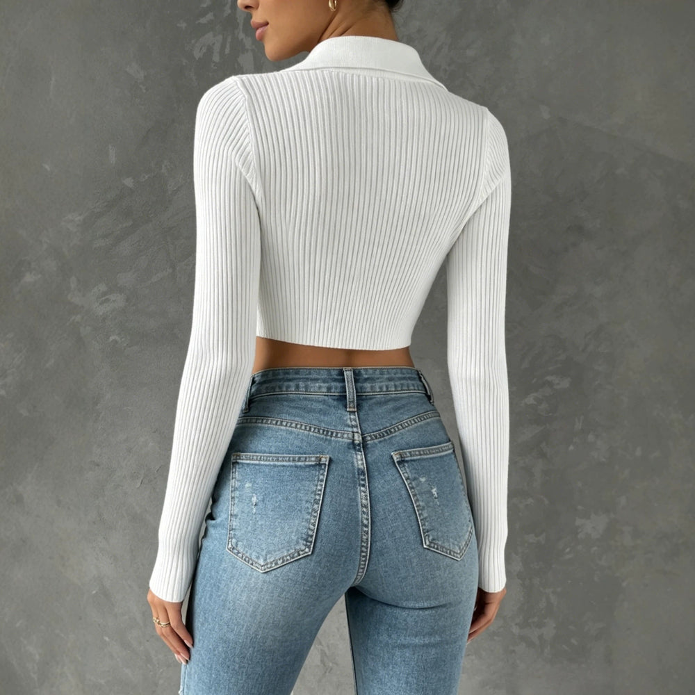 new arrival double-ended zipper knittingcardiganpure colorsilmslimming lookhigh waistcrop toplong sleeves short tops women's sweater