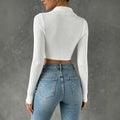 new arrival double-ended zipper knittingcardiganpure colorsilmslimming lookhigh waistcrop toplong sleeves short tops women's sweater