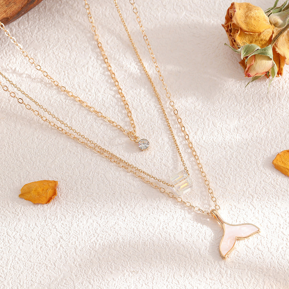 Mermaid necklace wholesale cross-border simple jewelry female niche accessible luxury stacked design sugar cube clavicle chain combination