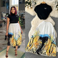 Vintage chic women's summer set: high-end design sleeveless blouse top + pleated maxi skirt two-piece outfit