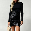 Pleated bodycon mini skirt - women's sexy pu leather skirt - cross-border independent store - us/eu sizes - nightclub style - zipper closure