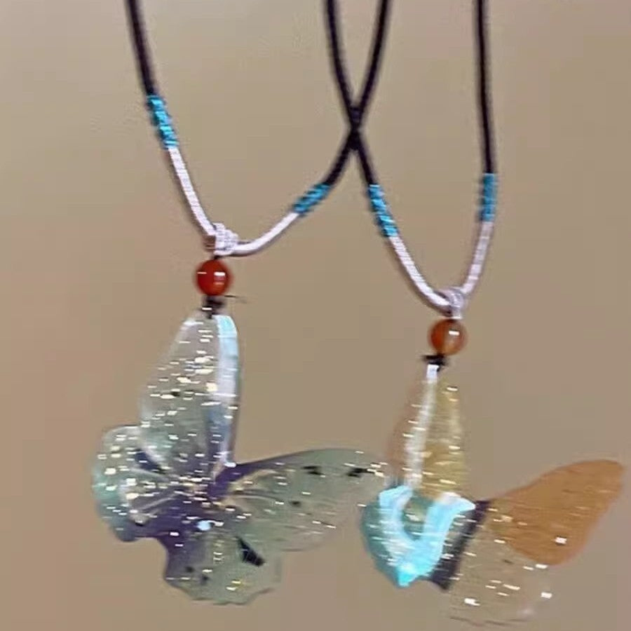 New chinoiserie handmade ceramic beaded rope butterfly necklace for women 2026new arrival popularclassy senseelegant clavicle chain